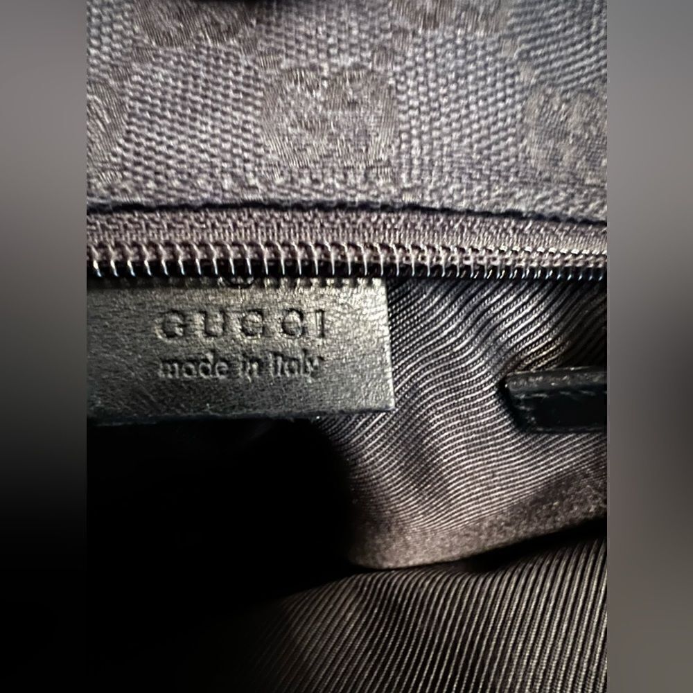 Authentic Gucci nylon calfskin monogram tall tote in black. - Picture 12 of 14